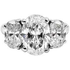 GIA Certified 3.23 Carat Total Oval Three Stone Diamond Platinum Ring 11