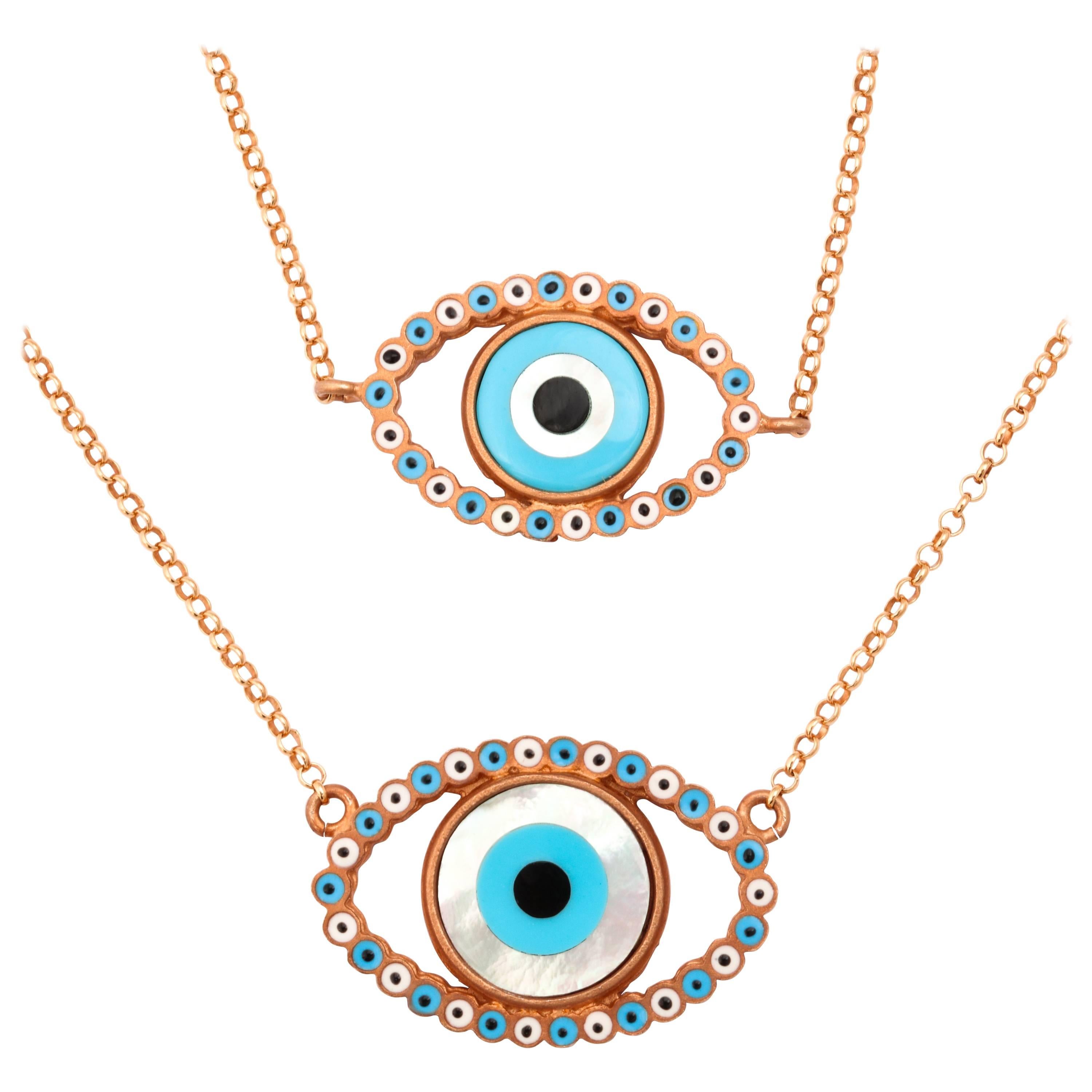 Amedeo Mother-of-Pearl Rhodium-Plated Sterling Silver Evil Eye Necklace For Sale