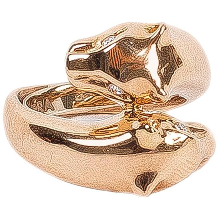 Rose Gold Ring with White Diamonds by Opera, Italian Attitude For Sale