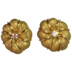 Tiffany & Co. Diamond Yellow Gold Flower Ear Clips 8