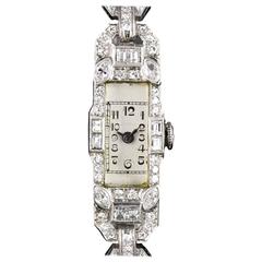 Platinum Silver Dial Diamond Set Cocktail Vintage Ladies Wristwatch 9
