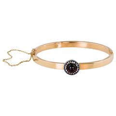 English Victorian 15 Karat Rose Gold Diamond Garnet Enamel Bracelet