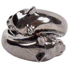 Black Coated White Gold Ring with White Diamonds by Opera, Italian Attitude