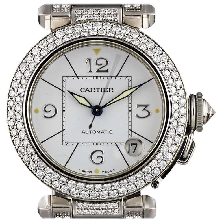 Cartier Ladies White Gold Fully Loaded Diamond Set Pasha Automatic