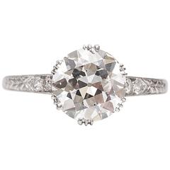 Antique 1920s GIA Certified 2.01 Carat Diamond and Platinum Engagement Ring
