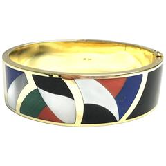 Asch Grossbardt Inlay Multi Gemstone Gold Hinged Bangle Bracelet