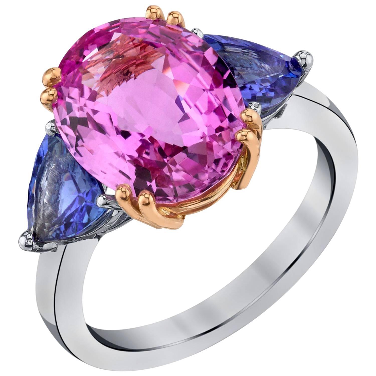 Pink Sapphire And Tanzanite  Gold Ring