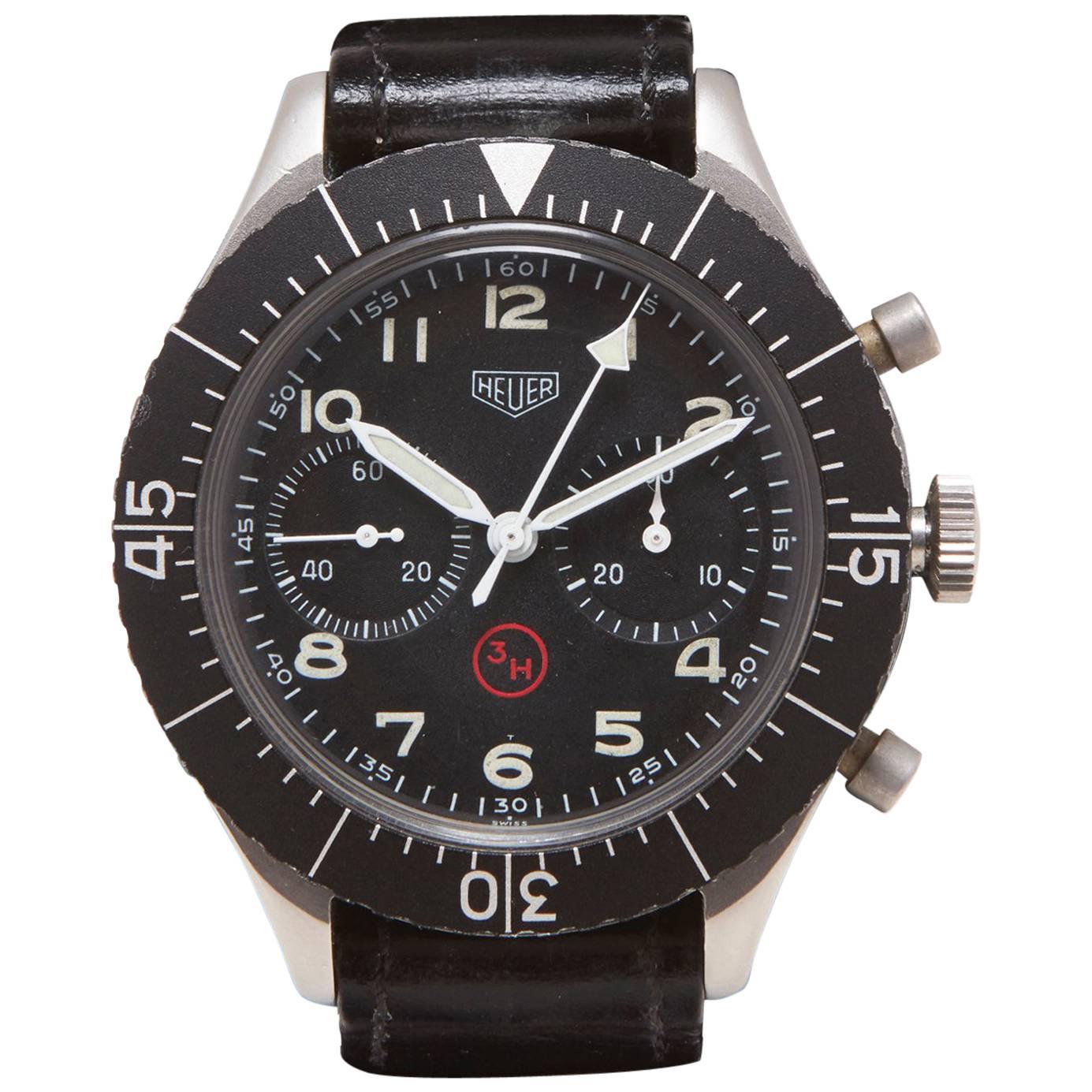 Heuer Stainless Steel Flyback Chronograph Manual Wind Wristwatch For Sale