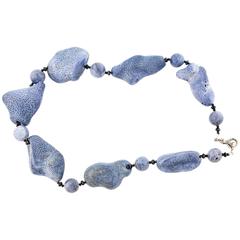 Natural Blue Coral black Spinel Diamonds Sterling Silver Necklace 10