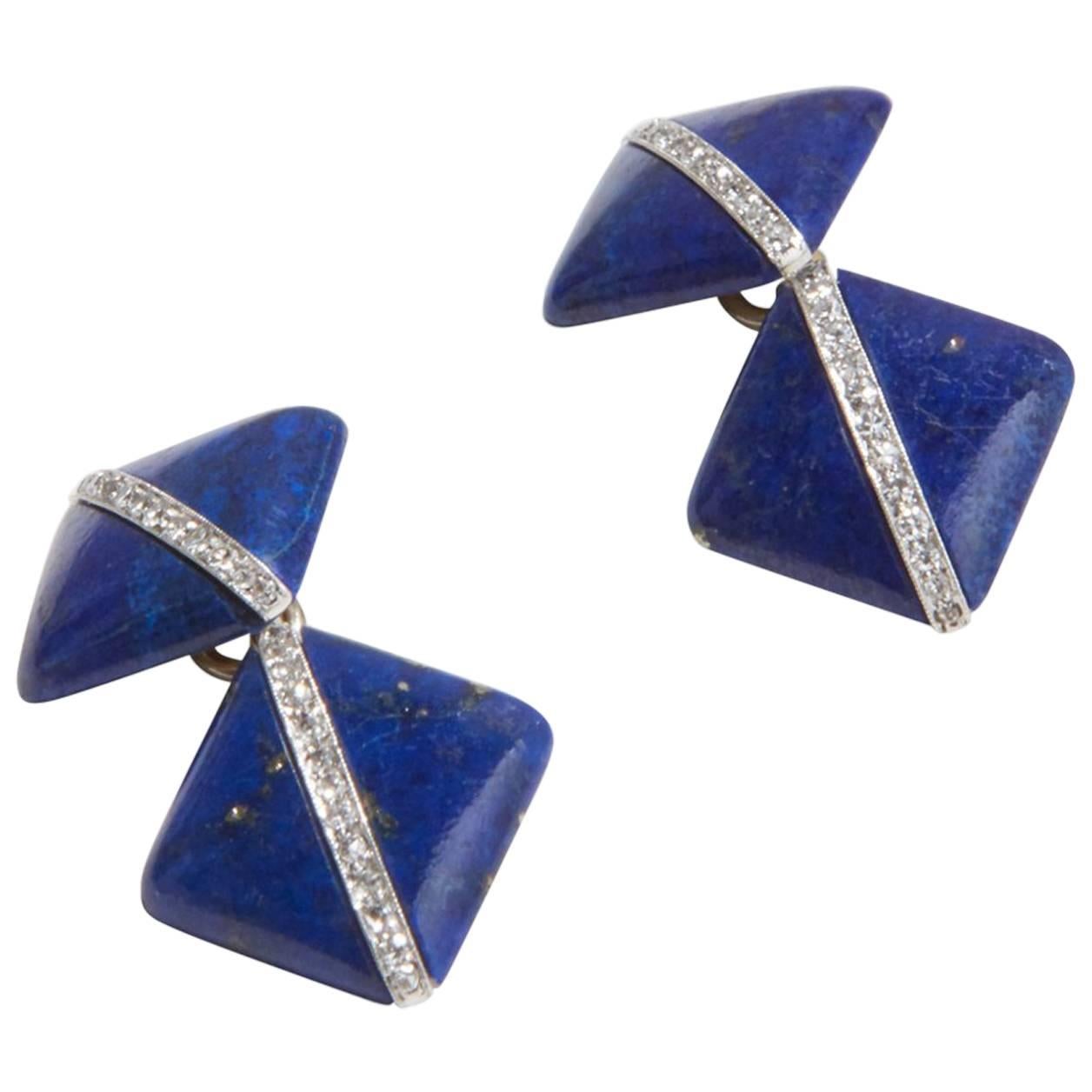 Art Deco Lapis Lazuli Diamond Cufflinks For Sale