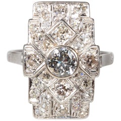 Original Art Deco Platinum Diamond Ladies Plaque Ring 1.21 Carat