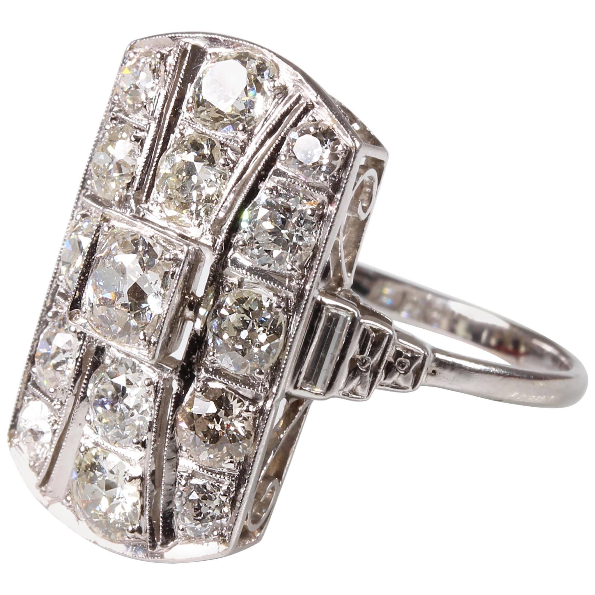Original Art Deco Platinum Diamond Dress Ring 2.98 Carat For Sale
