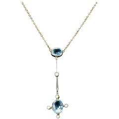 Antique Edwardian Aquamarine Pearl Necklace 6