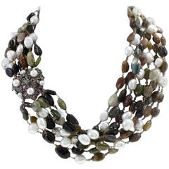 Luise Diamond Silver Gold Sapphire Ruby Emerald Tourmaline Pearl Necklace