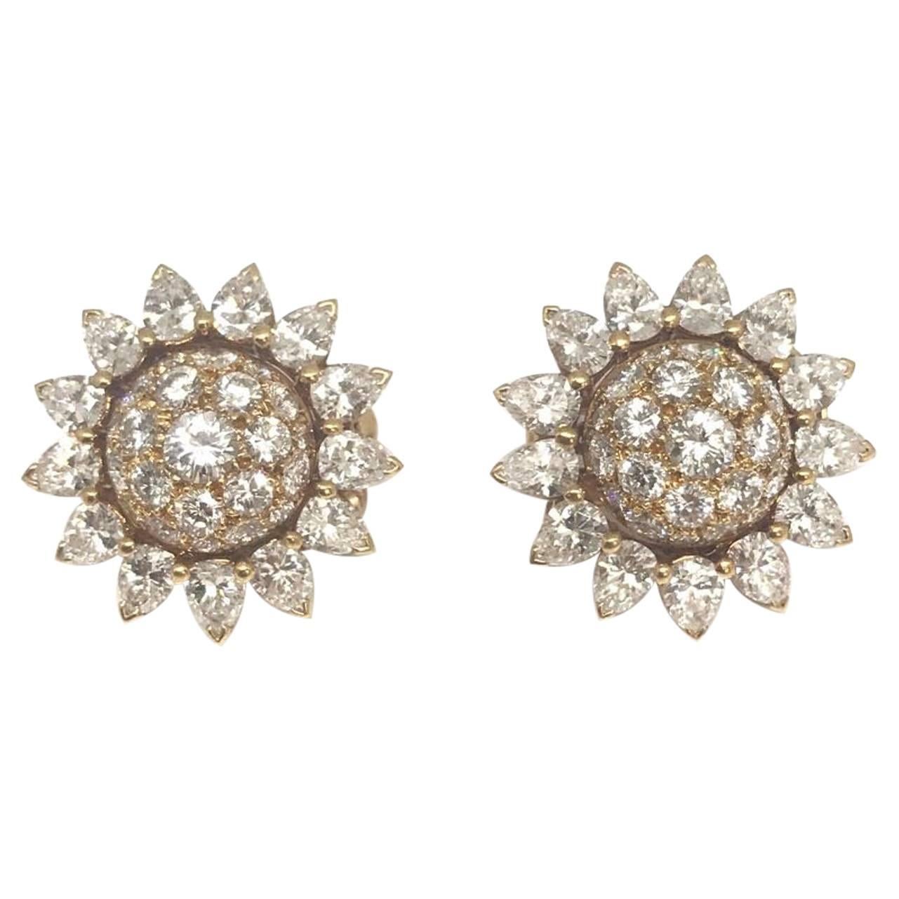 Cartier Sunflowers Diamond Ear Clips For Sale