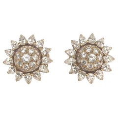 Vintage Cartier Sunflowers Diamond Ear Clips