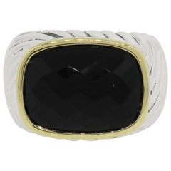 David Yurman Faceted Black Onyx Sterling Silver Yellow Gold Ring