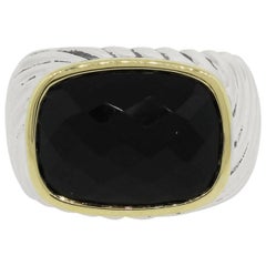 David Yurman Faceted Black Onyx Sterling Silver Yellow Gold Ring 4