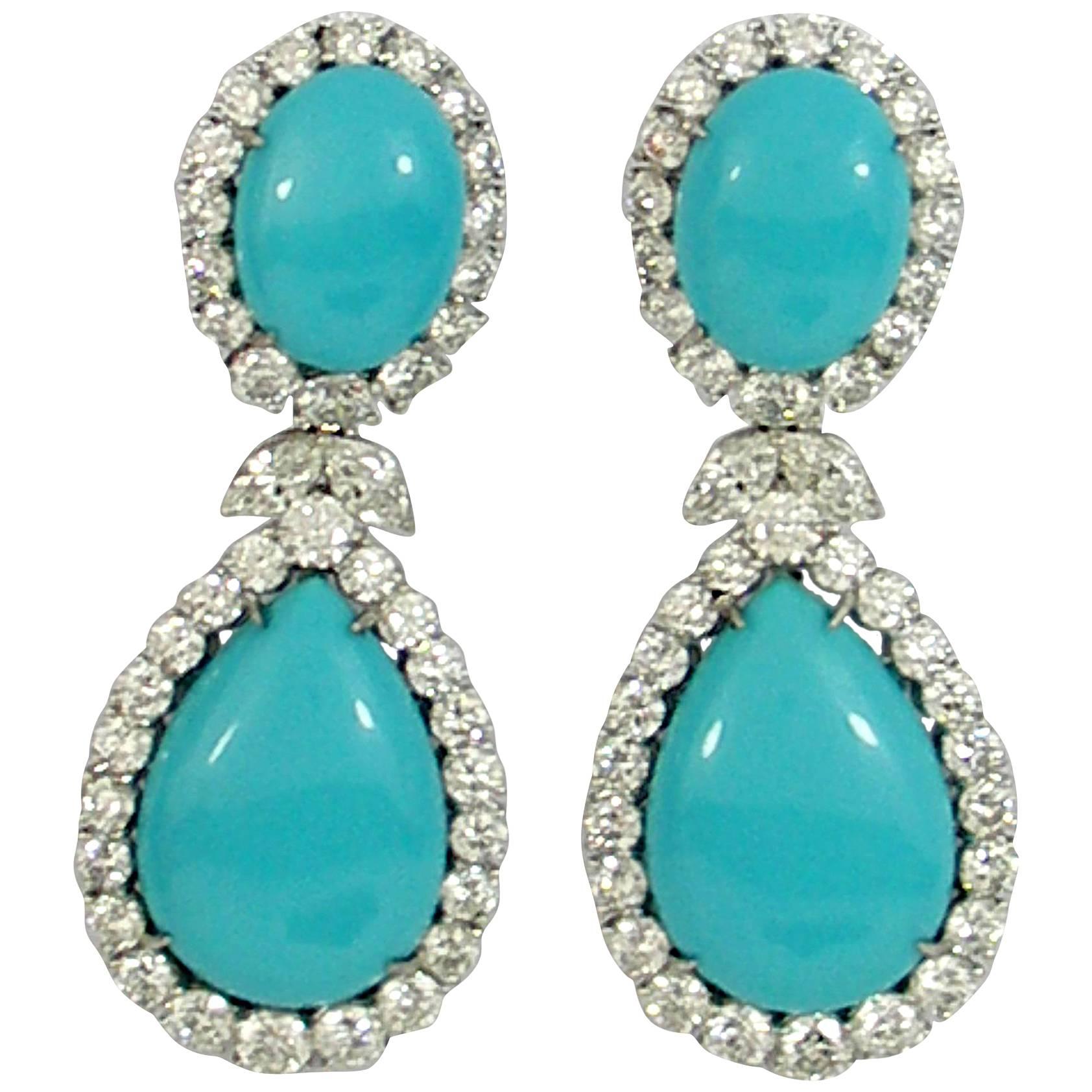  Diamond Turquoise Pendant Earrings