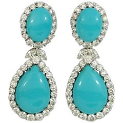 Diamond Turquoise Pendant Earrings