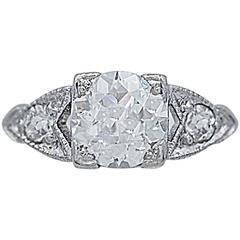 Art Deco .92 Carat Diamond Platinum Engagement Ring