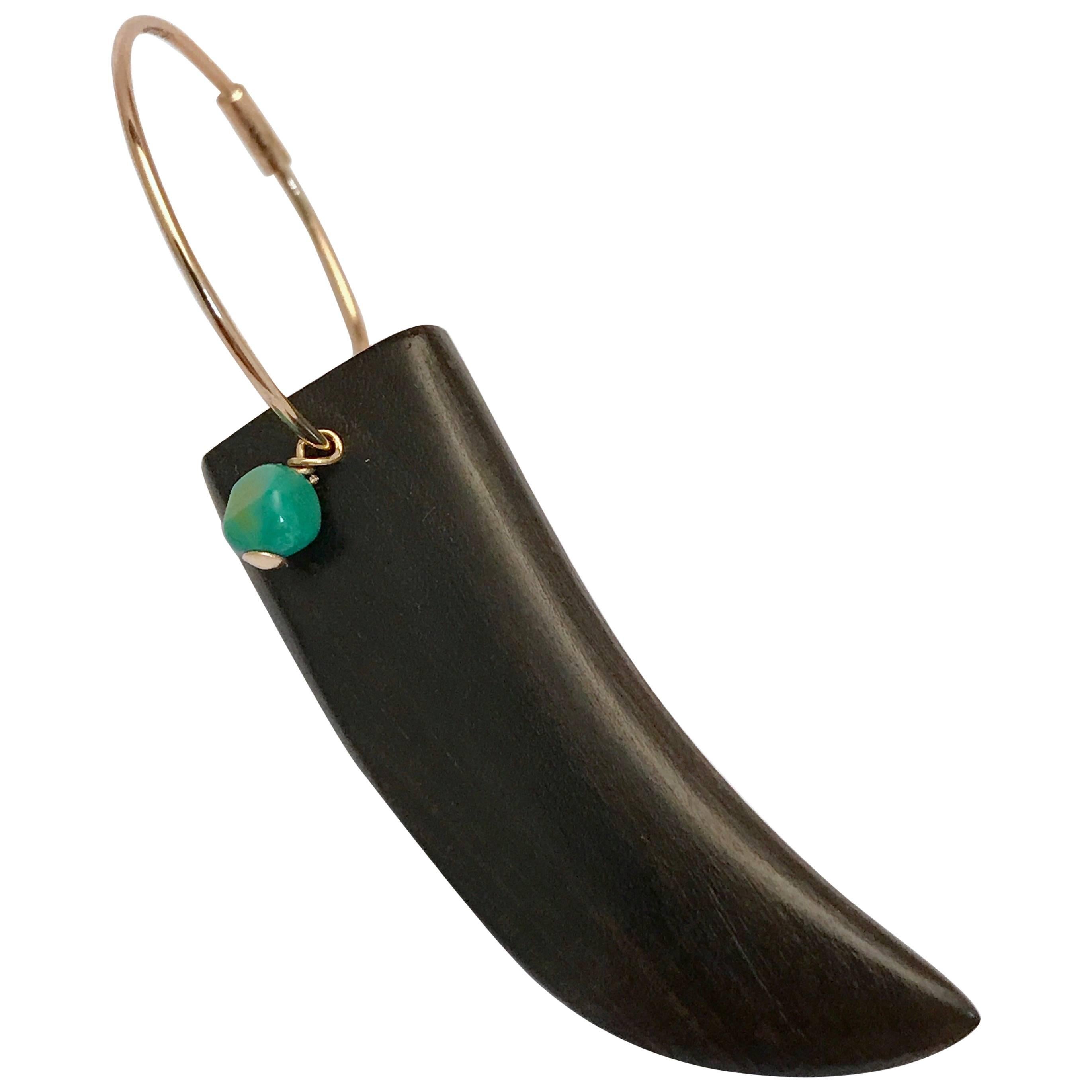 Yellow Gold Green Turquoise and Wood Earring