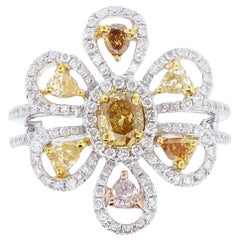 Fancy Pink Yellow Brown Diamond Flower Ring 3