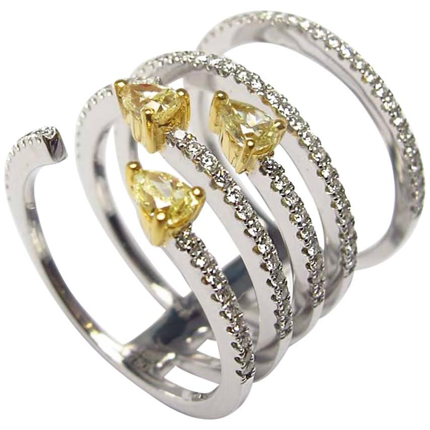 Yellow Diamond Ring with Diamond Micro Pave in White Gold For Sale