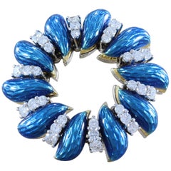 Tiffany & Co. Italian Diamond Enamel Wreath Gold Brooch