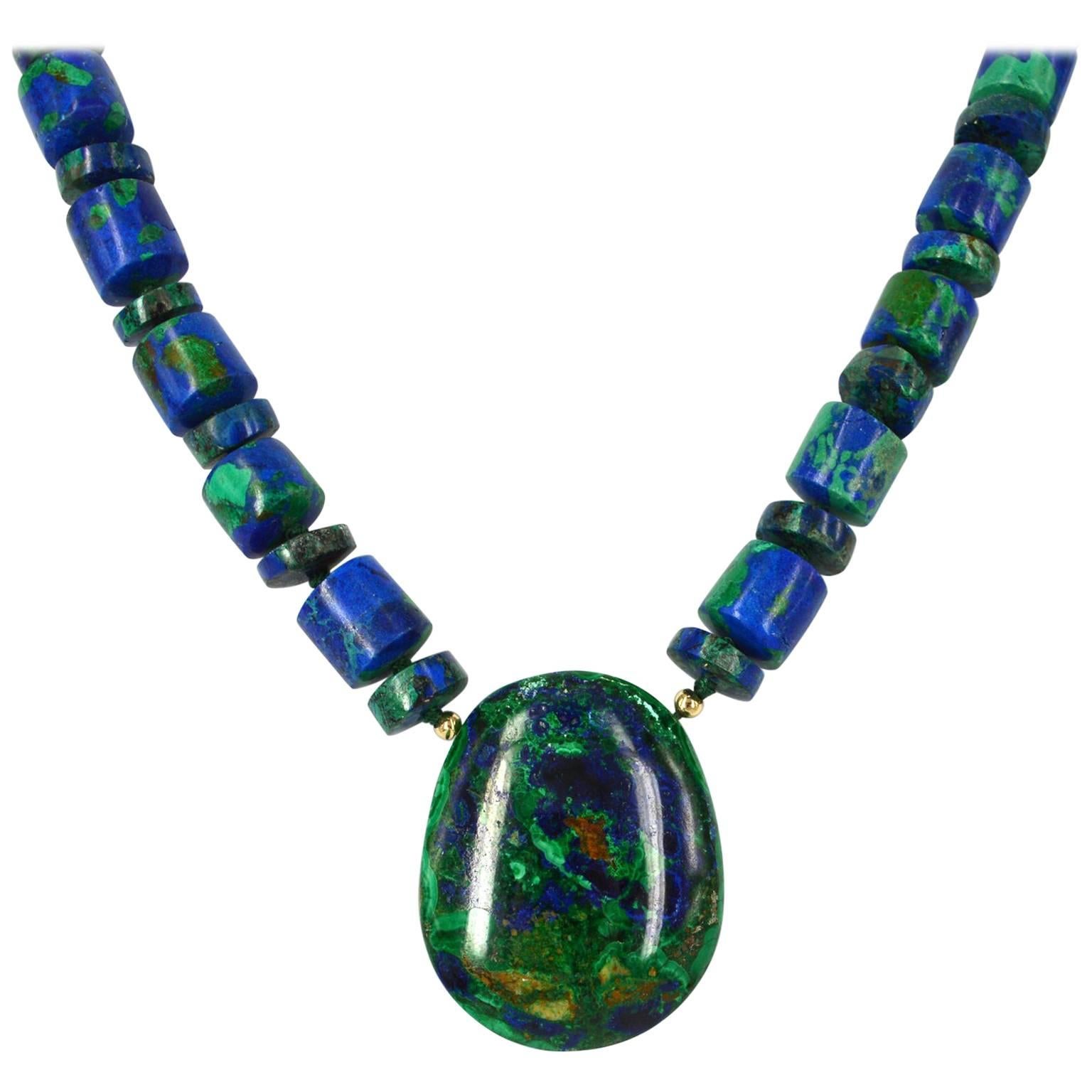Decadent Jewels Azurite, Malachite with Lapis Lazuli Gold Pendant Necklace