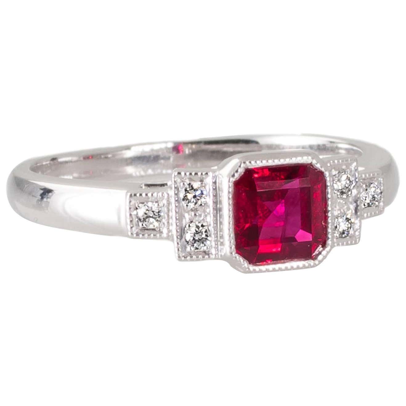 Square Cut Ruby and Diamond Ring For Sale at 1stDibs