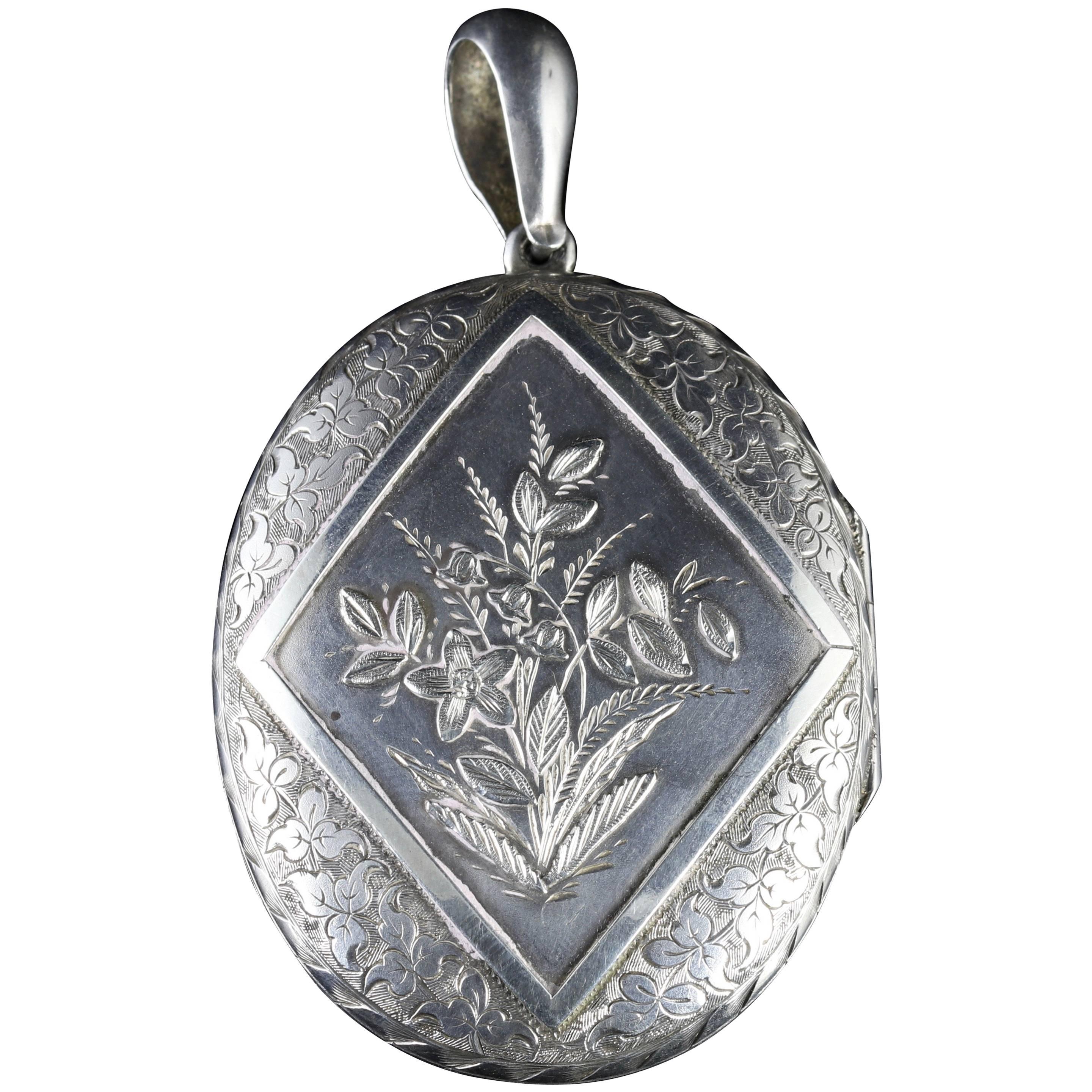 Antique Victorian Large Silver Locket Dated 1880