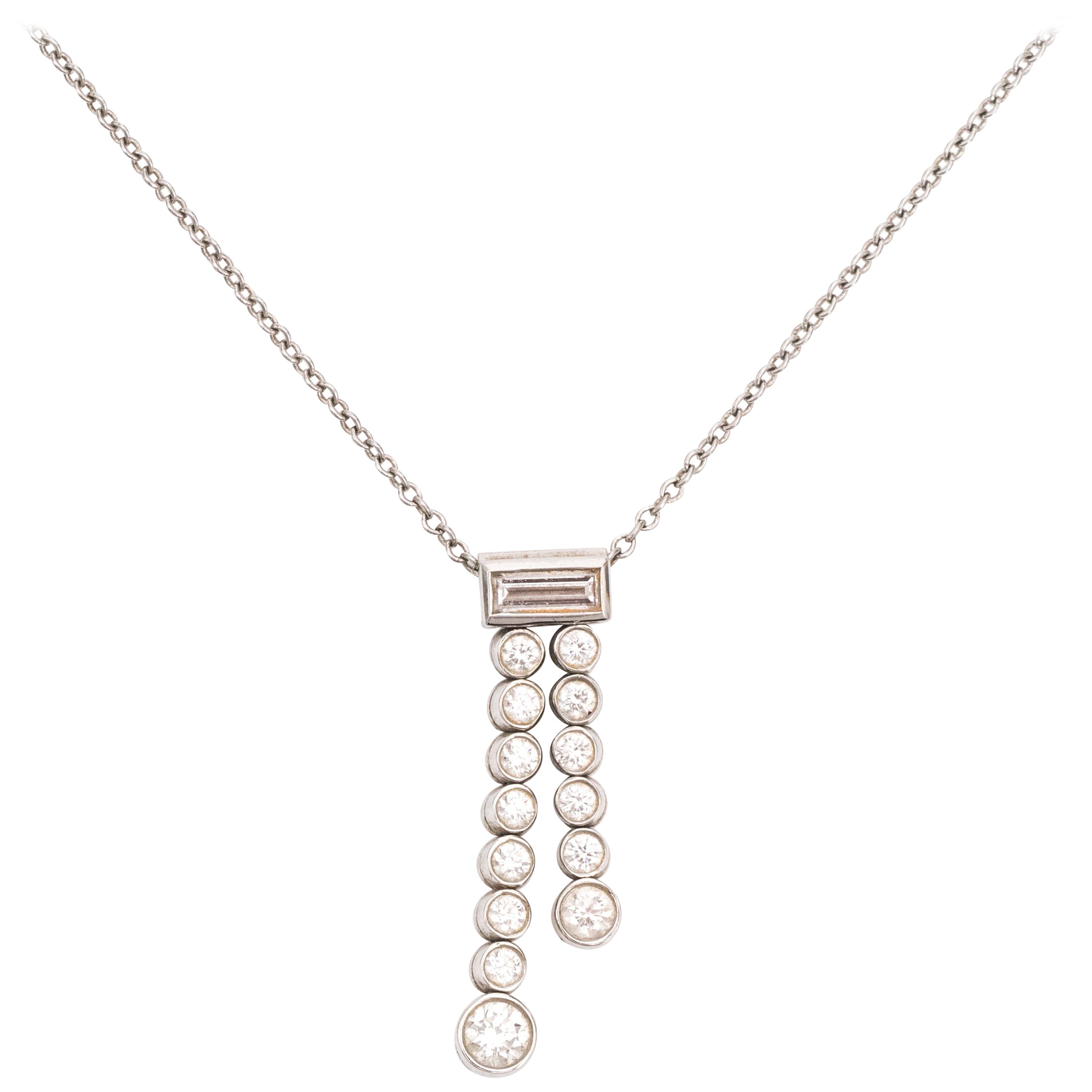 Tiffany and Co. Jazz Diamond Drop Pendant in Platinum Necklace, circa