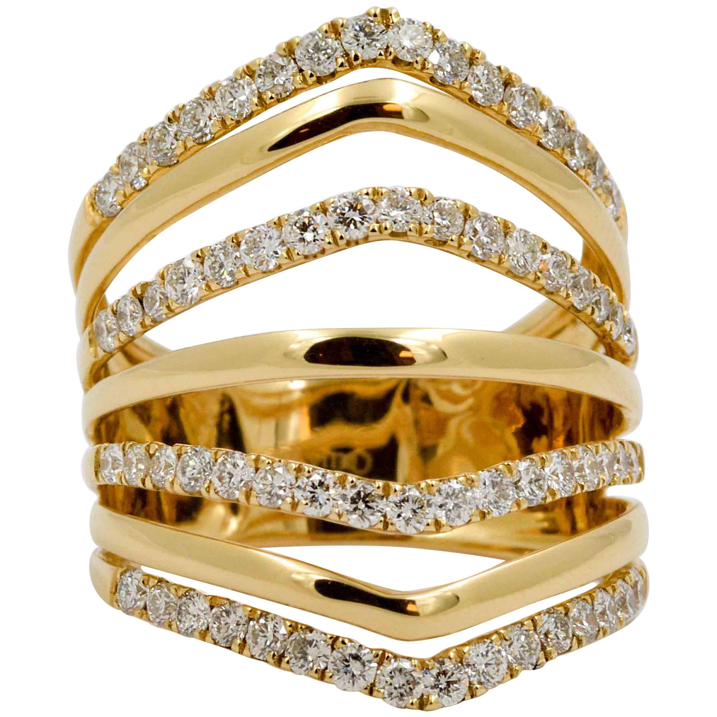 Diamond 18 kt Yellow Gold Seven Band Ring