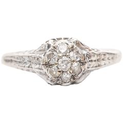 1920s Diamond Cluster High Cathedral Gold Ring 10
