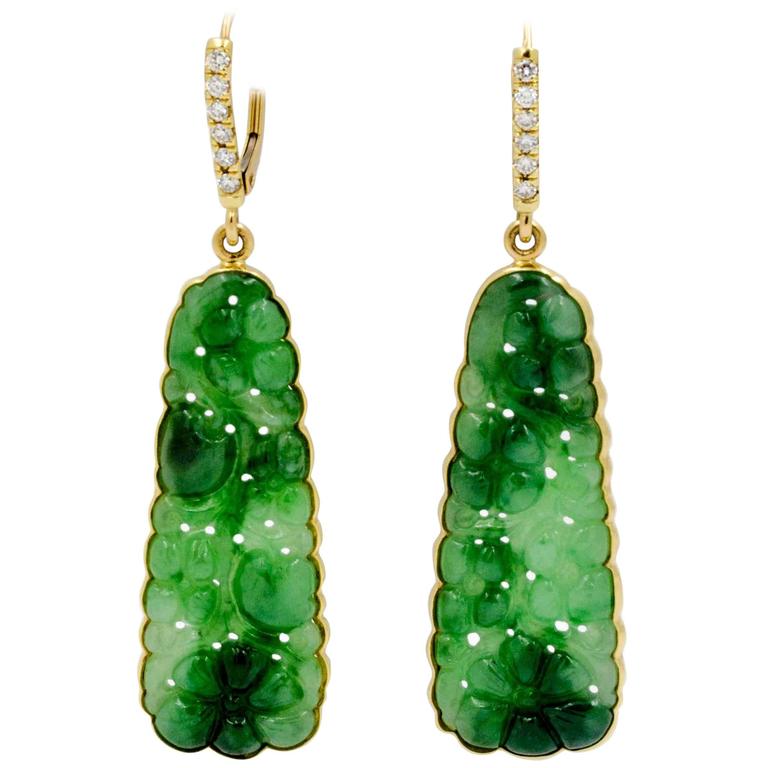Burmese Carved Green Jade Earrings At 1stdibs Burmese Carved Green Jade Earrings For