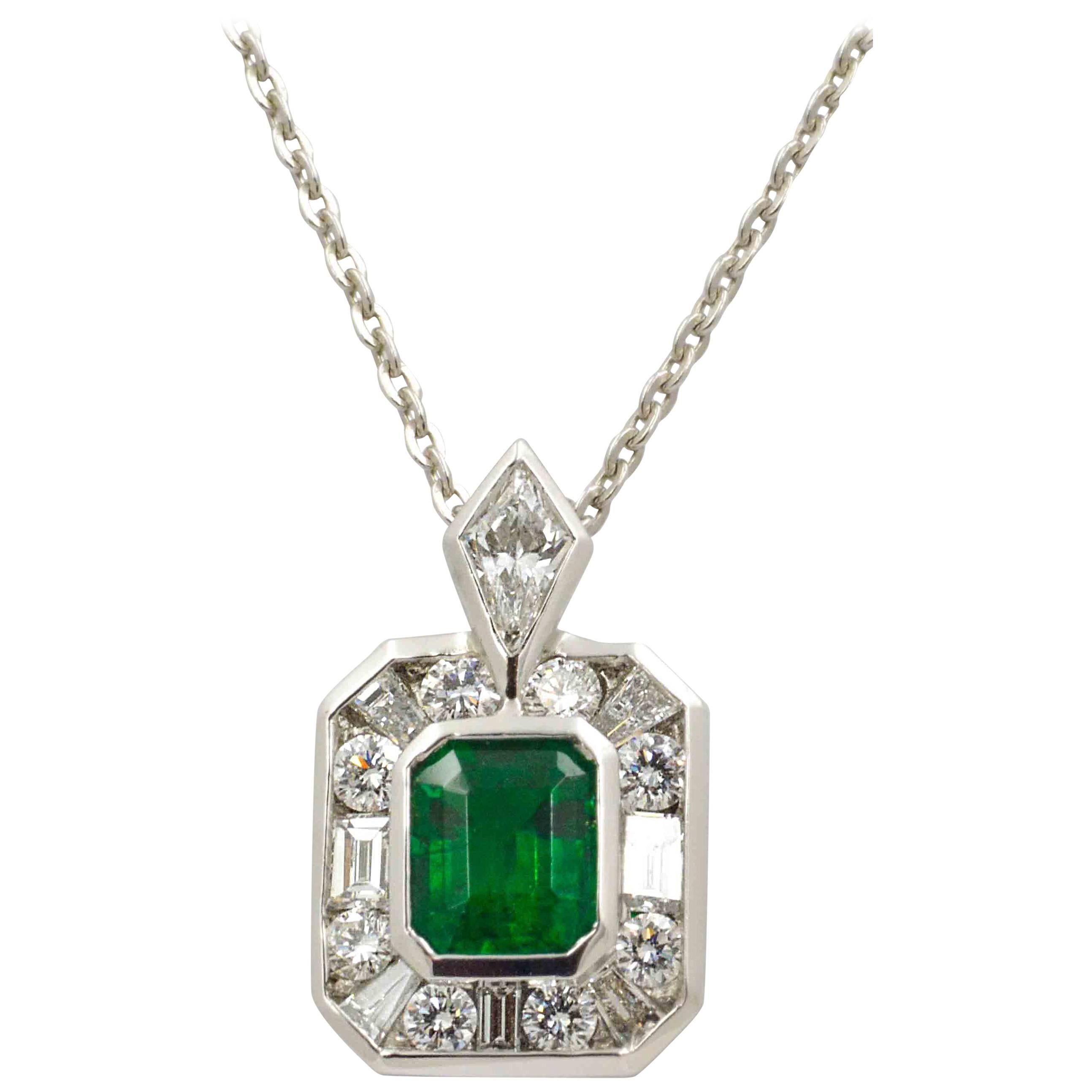 Emerald Diamond Platinum Pendant