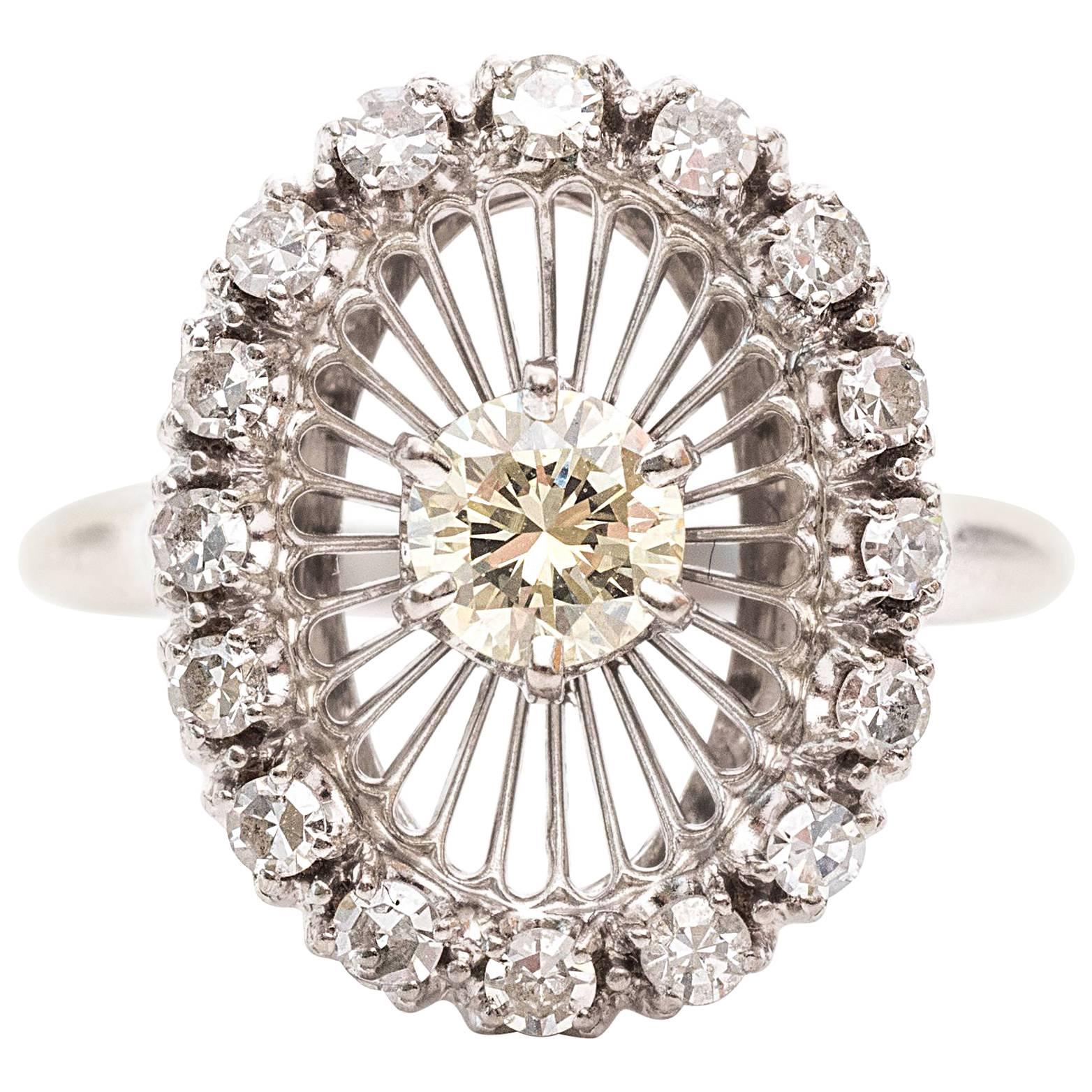 1960s Fancy Yellow Diamond Gold Halo Ring