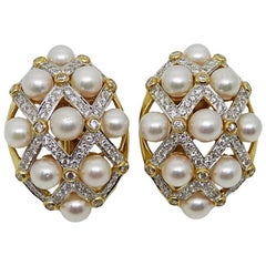 Diamond Pearl Yellow Gold Earrings
