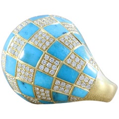 Retro Diamond Turquoise Checkered Dome Ring