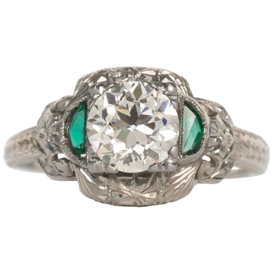 GIA Certified Circular Brilliant Emerald Diamond White Gold Engagement Ring For Sale