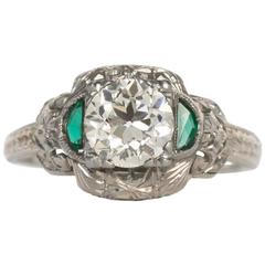 GIA Certified Circular Brilliant Emerald Diamond White Gold Engagement Ring 5