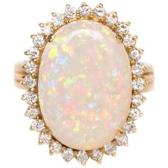 Natural Opal Round Brilliant Diamond Yellow Gold Ring 11