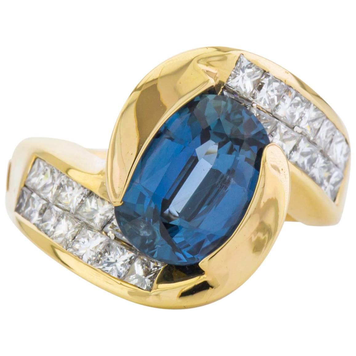 Sapphire, Gold and Diamond Dinner Ring