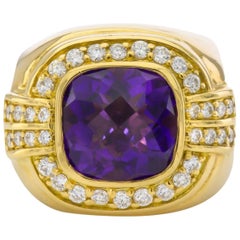 Gold and Faceted Amethyst Ring with Diamonds 9