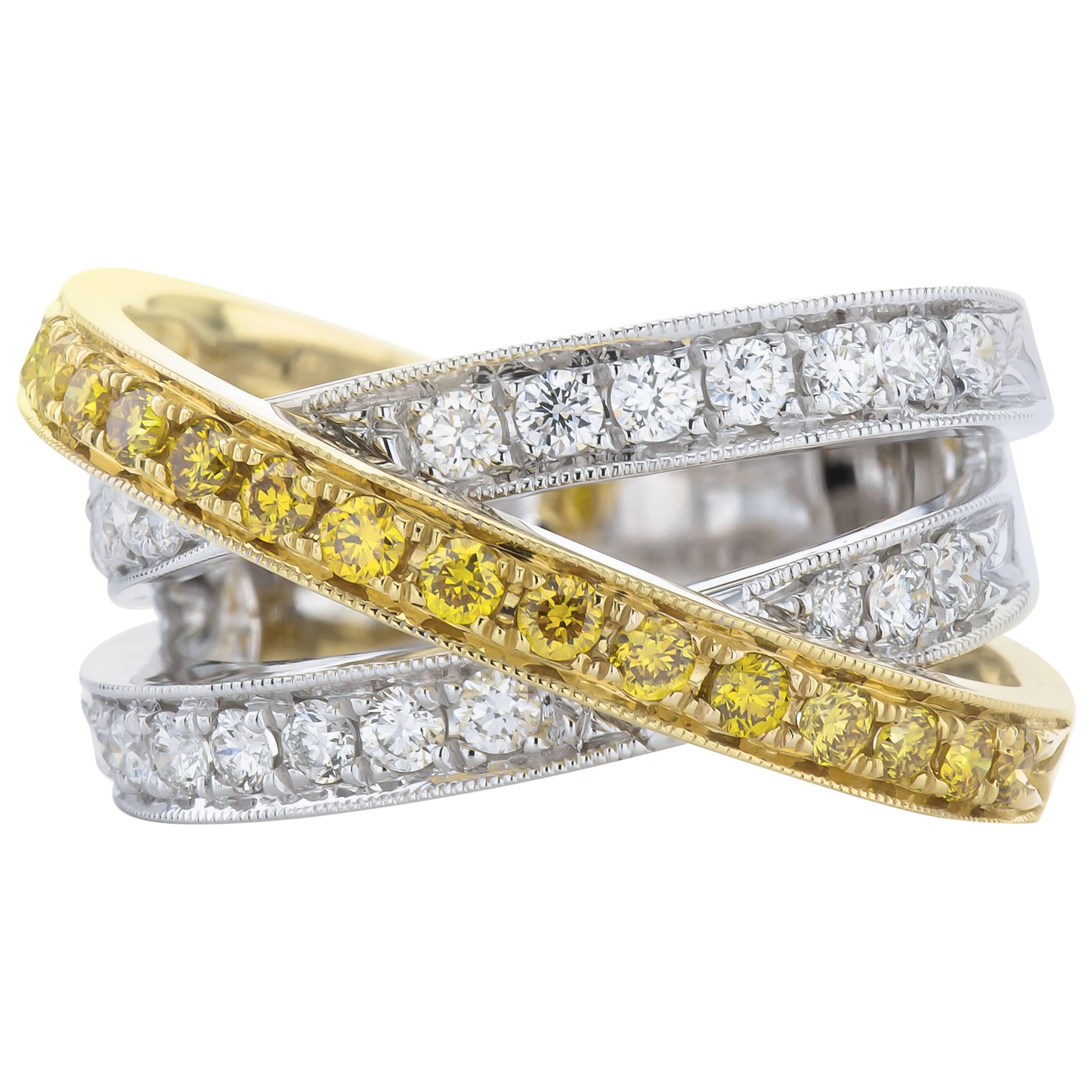 White and Yellow Gold Ring with White and Yellow Diamonds