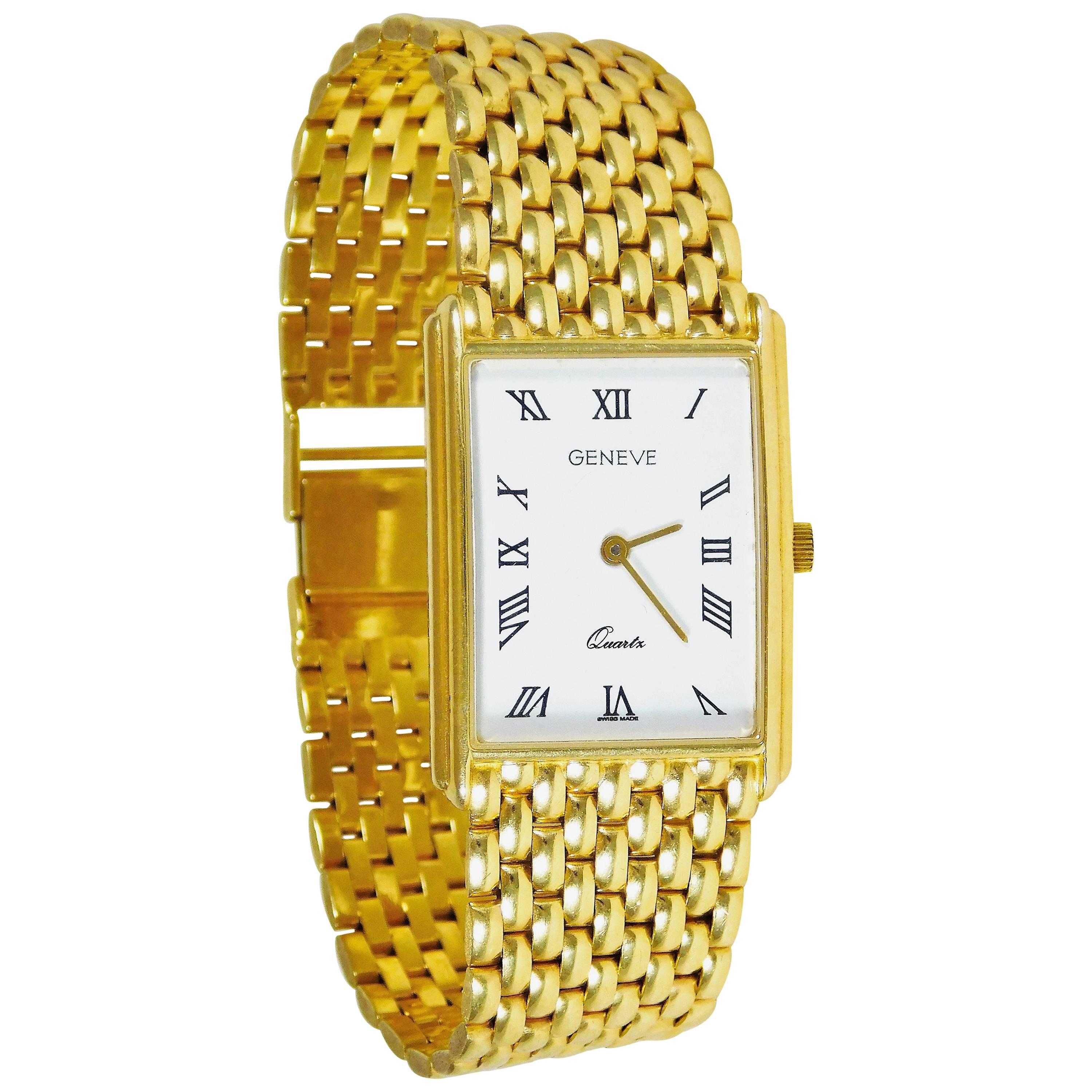  Genève Gelbgold Vintage Luxus Quarz Armbanduhr, um 1980  im Angebot