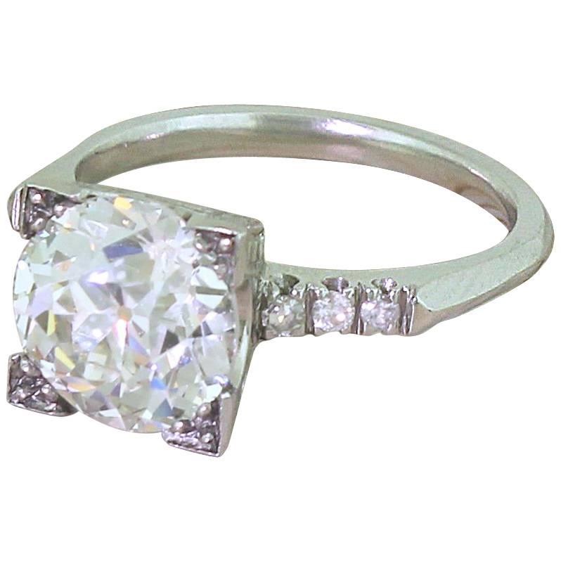 Art Deco 3.46 Carat Old European Cut Diamond Engagement Ring For Sale
