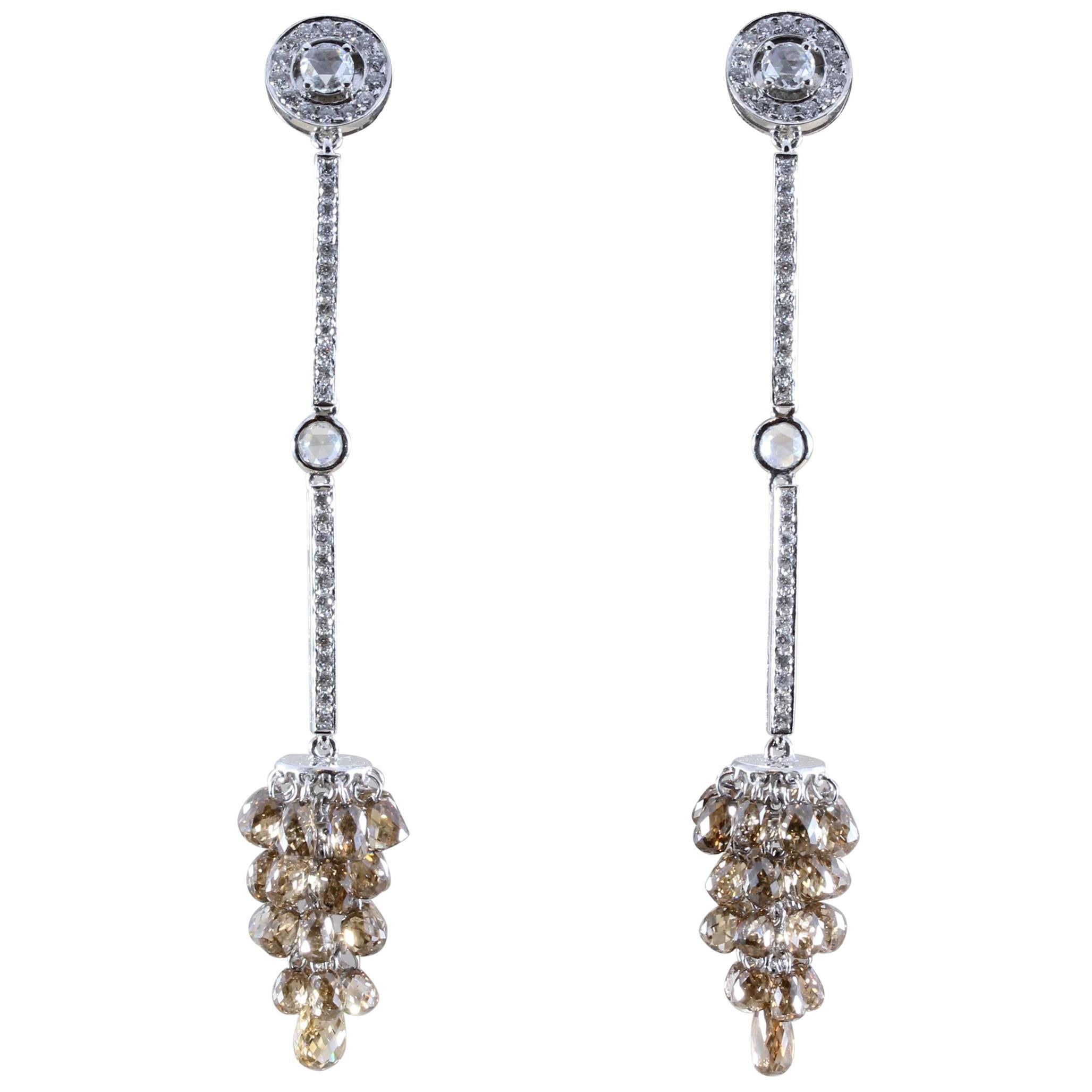Fancy Color Briolette-Cut Diamond Gold Chandelier Earrings