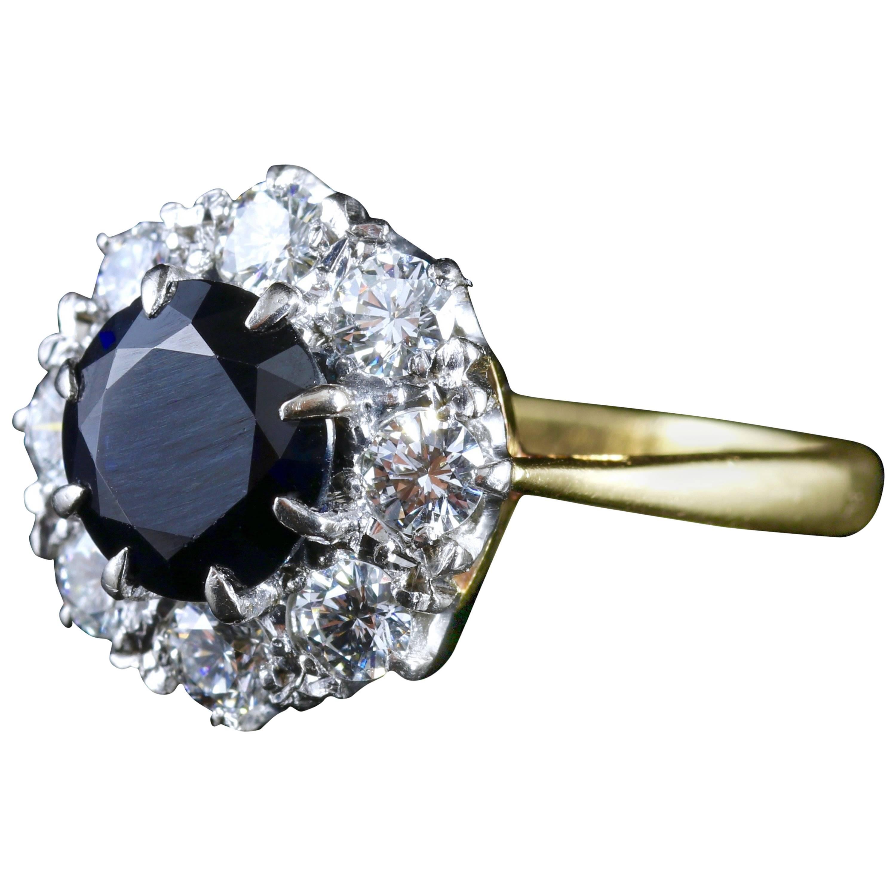 Antique Sapphire Diamond Custer Ring Vs1 Diamonds Superb Engagement Ring